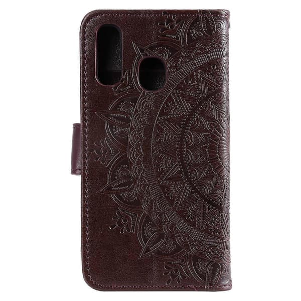 Embossed Mandala Flower Stand Wallet Leather Case for Samsung Galaxy A40 Brown Brown-FX- Brown Brown