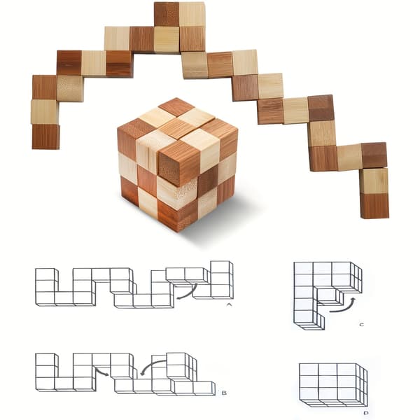 4 kpl bambuisia aivojumppapulmia - 3D-puinen logiikkasetti