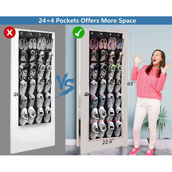 28 Store Lommer Over Dør Sko Oppbevaring Organiser Garderobe Skostativ Nett Henge Oppbevaring Sko Henger Holder Organiser Black