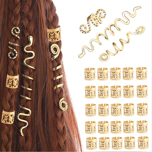 Pakke med 63 dreadlocks-smykker, justerbare metallmansjetter{HH}