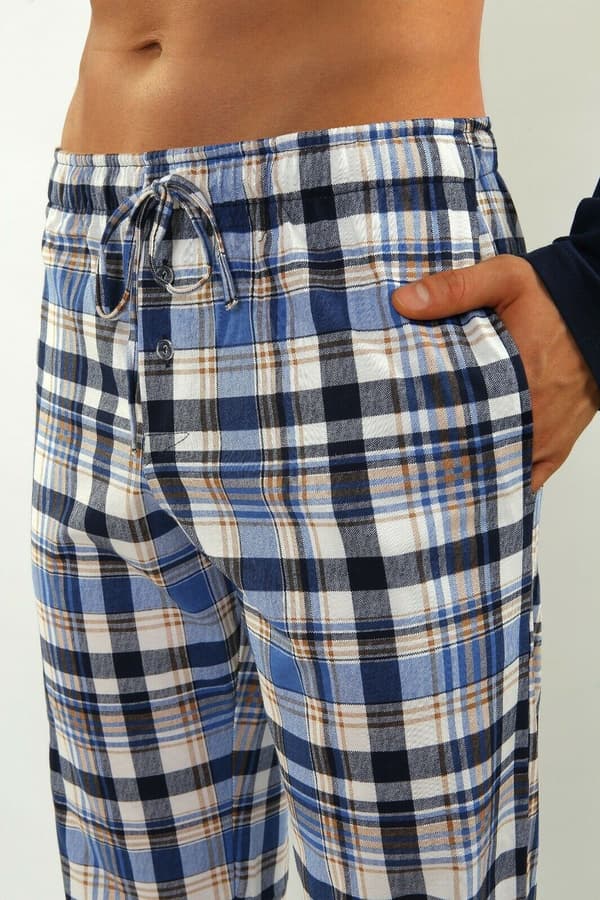 Sesto Senso Pyjamas för män 100% bomull långärmad + pyjamasbyxor nattkläder - 2188/17 Marinblå - L-FX-