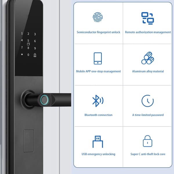 Smart dørlås med fingeravtrykk, fjerntilgang og flere opplåsingsmetoder-FX-