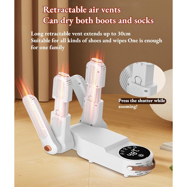 Electric Shoe Dryer, Portable Silent Boot Dryer with Constant Temperature Timer, Retractable Shoe Head, Smart Boot Deodorizer-FX-