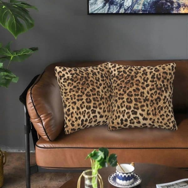 Leopard Pudebetræk 45x45 cm Sofapudebetræk Sæt med 2 Moderne Dekorative Firkantede Pyntepuder til Hjem Stue Soveværelse Sengepude O-FX-