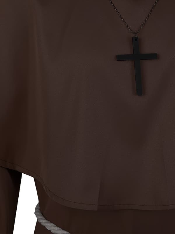 Hætteklædt middelalderlig præstekappe-kostume med bælte til mænd, 100% polyester XXL Dark Brown