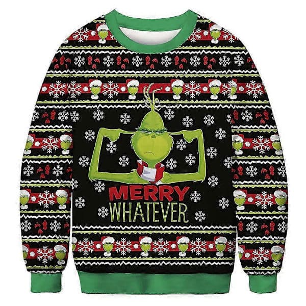 Dame Herre Par Jule Stygg Genser Genser Grinchen Trykk Rund Hals Pullover Genser Langermet Grønt Monster E 2XL E-FX- E 2XL