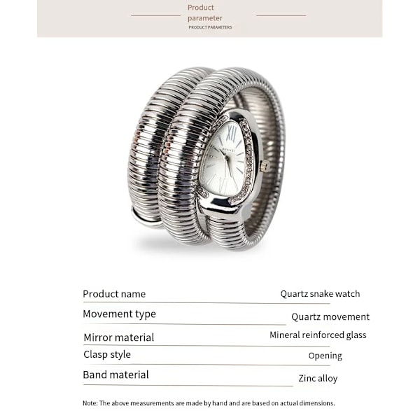 Ormklocka, mode armbandsklocka för kvinnor, kreativ kvartsklocka silver, grön urtavla