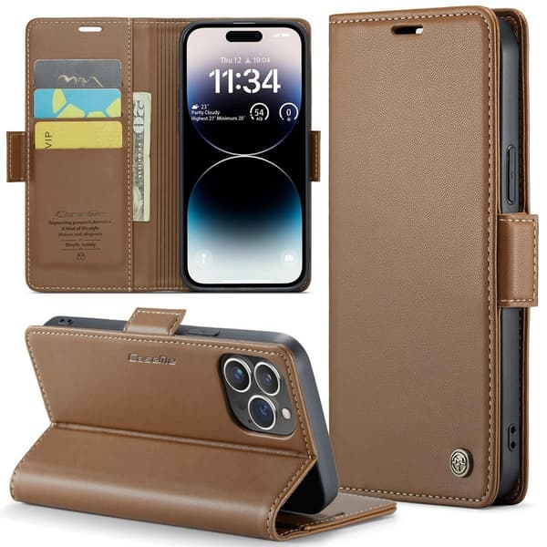För Samsung Galaxy S25FE Läderplånboksfodral med Kortfack & Ställ, Slim-FX- kaffefärgad