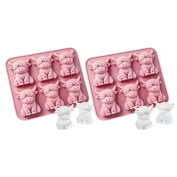 Mini Highland Ku Isbitform – 3D Silikonform for Drikke, Fester, Gaver Pink