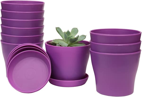 10-pak sorte harpiks urtepotter med bakke til indendørs planter, 14x12cm