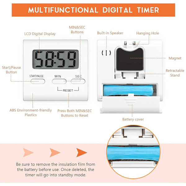 Sæt med 4 timere, køkkentimer, digital køkkentimer, æggetimer, med høj alarm{EE}
