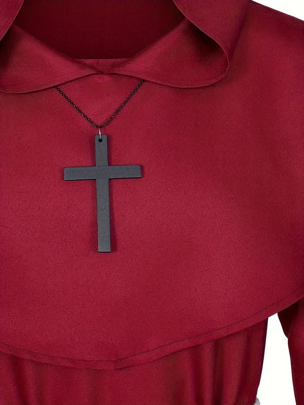 Hætteklædt middelalderlig præstekappe-kostume til mænd, polyesterfestkappe med bælte S Burgundy