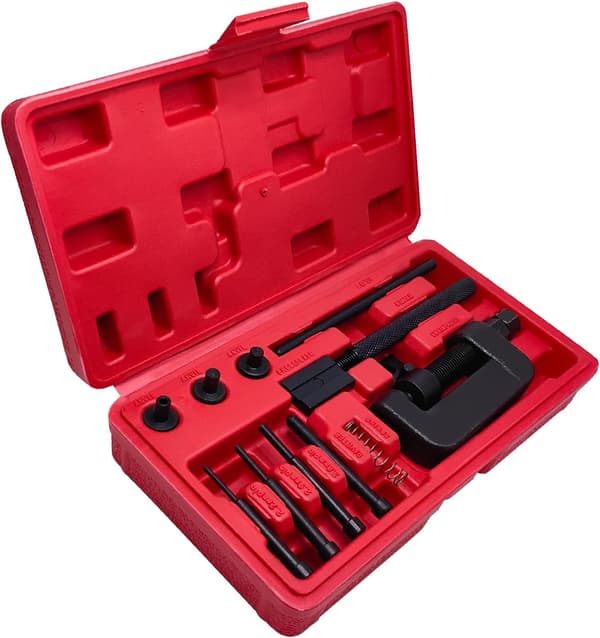13PCS Chain Breaker Tool Kit with Rivet and Roller Chain Link Removal Tool, Heavy Duty Chain Breaker for Motorcycle, Bicycle-FX-