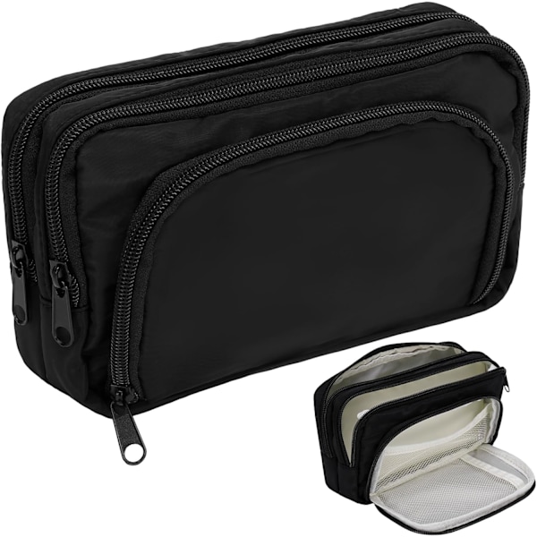 Aprikos pennfodral med fack Stora pennfodral Multifunktionell pennväska Preppy pennfodral Stationery Organizer Estetiska sminkväskor Black