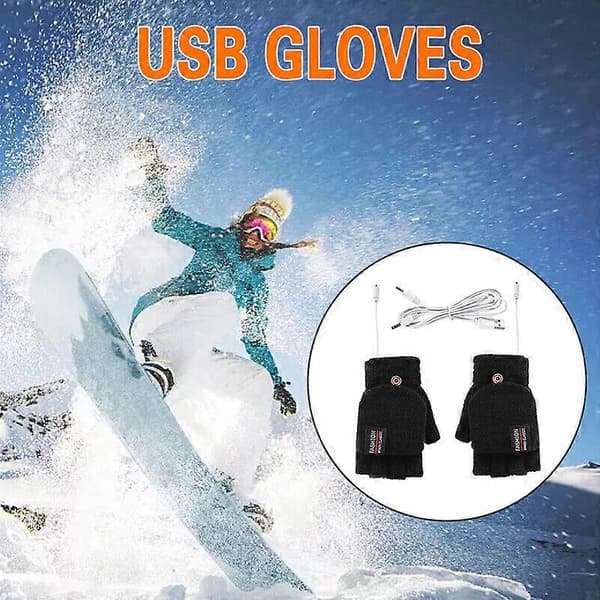 Vinter Elektrisk Genopladelig Luffe Opvarmede Handsker Fuld & Halv Finger Varmer USB-FX-