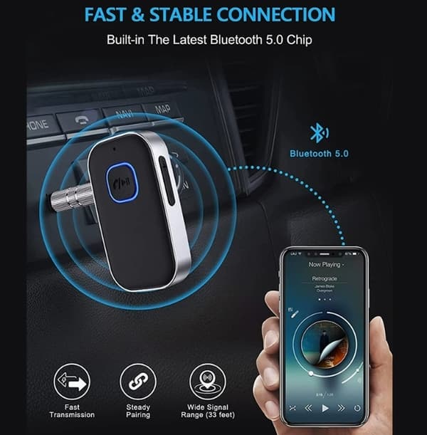 Bluetooth-sender/-modtager til bil bærbar 3,5 mm Aux trådløs lydadapter til hjemmestereo kablede hovedtelefoner-FX-