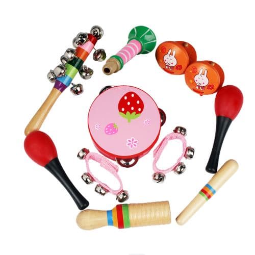 Træ percussion musikinstrument legetøjssæt 11 stk. pædagogisk T-FX-
