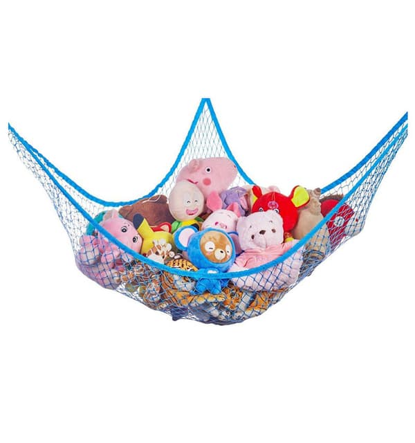 Stuffed Animal Hammock, Toy Hammock with Net Pocket, 2.5cm Large Net for Toy Storage in Hammock-FX- blå