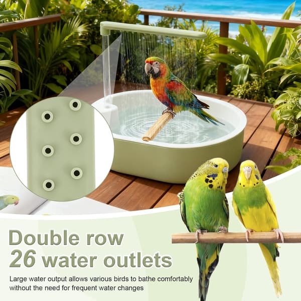 Bird Bath, 32 x 26 cm, for Parakeets, Polypropylene, Automatic Rainwater Circulation, Bird Shower, with 26 Water Outlets green