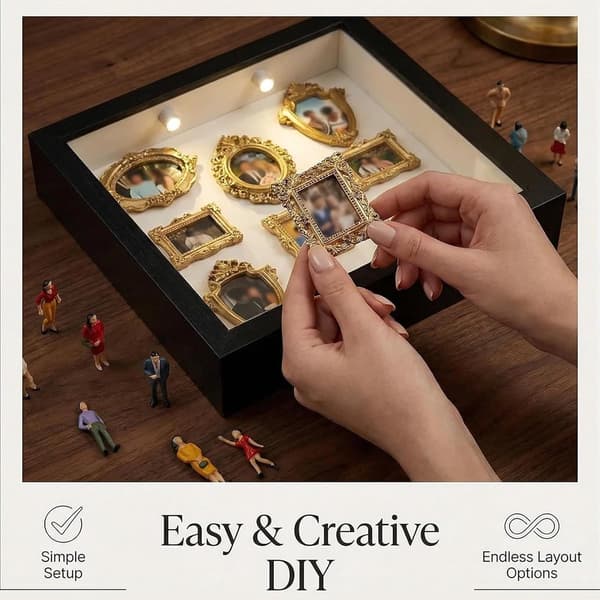 DIY Miniature Figurmuseum-sæt med fotorammer og pynteting til udstilling 25cm White