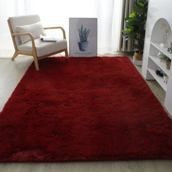 Shaggymatta för vardagsrum - Modern fluffig - Kort lugg - Halkfri vinröd (80 cm x 160 cm)