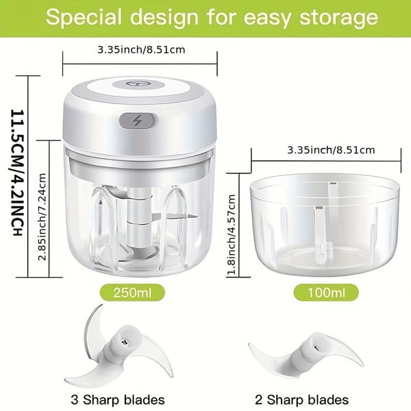 Elektrisk Madhakker 250ml USB Genopladelig 3 Knive 30W Mini Foodprocessor 250ml Green