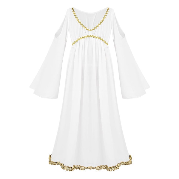Romersk Græsk Athena Gudinde Cosplay Kjole Piger Guld Trim Halloween Kostume Rollespil Fest Lang Maskerade Kjole S