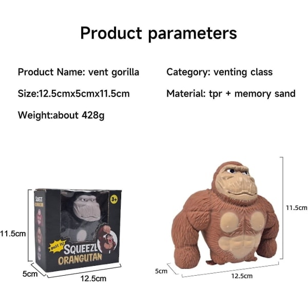 Strækbare abe-legetøj, Splat abe stress legetøj, Klem abe splat legetøj, stressaflastende fidget legetøj stress klem gorilla legetøj brun Brown