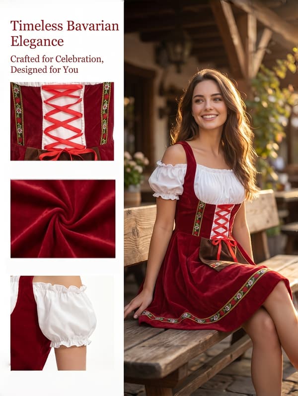 Dame Dirndl Kjole Oktoberfest Bayersk Kostume til Festival og Karneval M Red