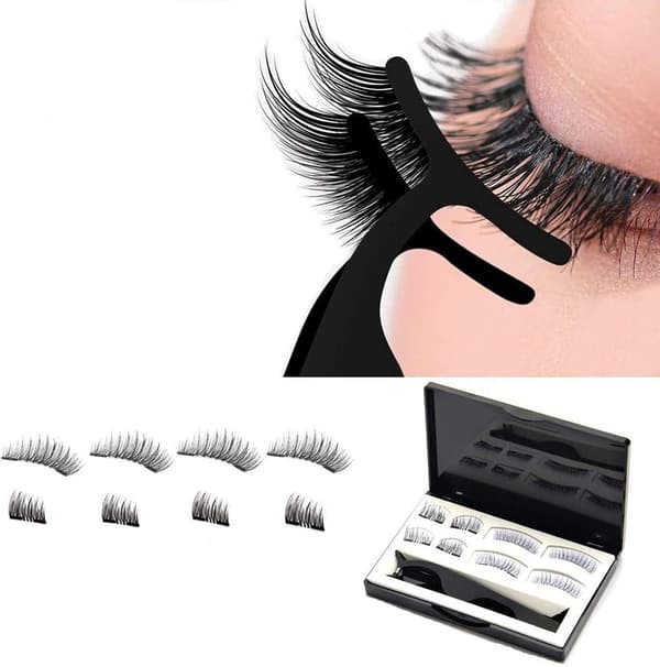 Magnetic False Eyelashes, 3D Natural Effect Reusable No Glue Ultra-Thin Handmade Fake Eyelashes, with Tweezers (8 Pieces)-FX-