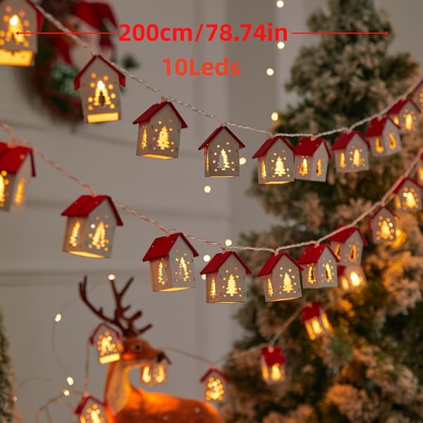 Trähus Ljusslinga 2m 10 Röda Hus Batteridriven Juldekoration 2m Red
