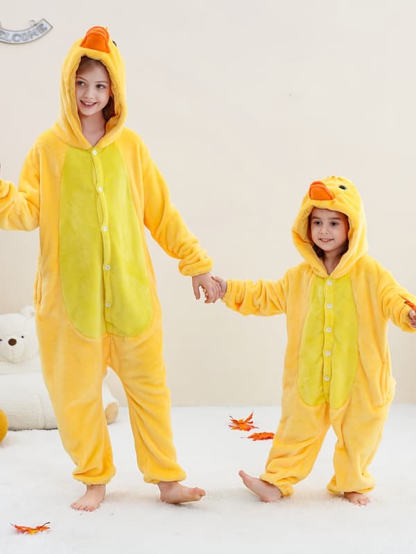 Børne Hætte Dyre Romper Fleece Jumpsuit til Efterår Vinter 10Y Lemon Yellow