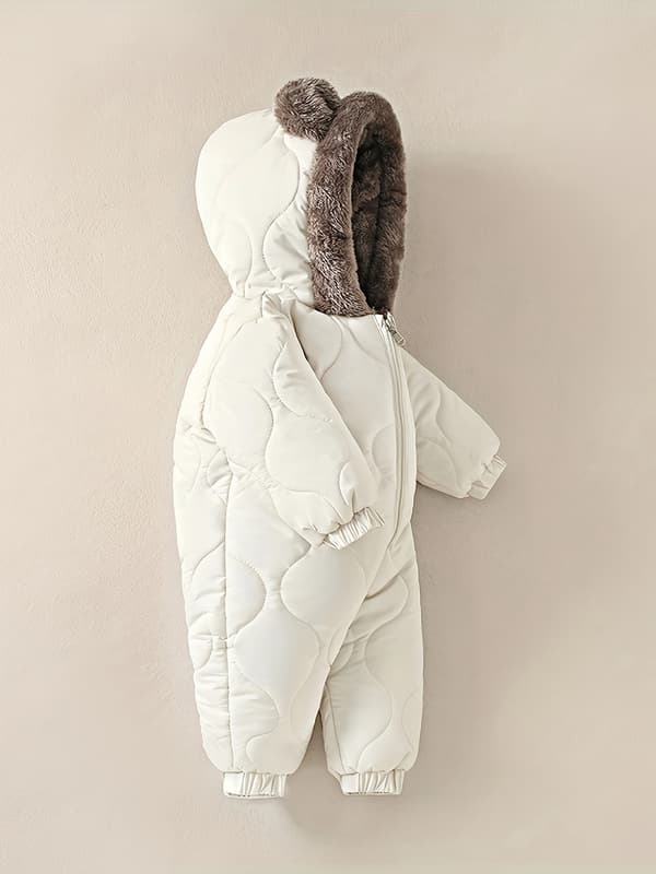 Unisex Baby Vinter Snedragt Fleeceforet Hætte Romper Termisk Sæt til Udendørsbrug 3-4Y Off-white