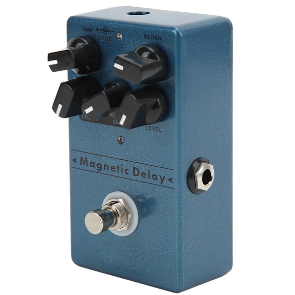 Delay-effektpedal i metall, mörkblå, magnetiska ekon, delay-pedaler med tid, djup och hastighetsrattar