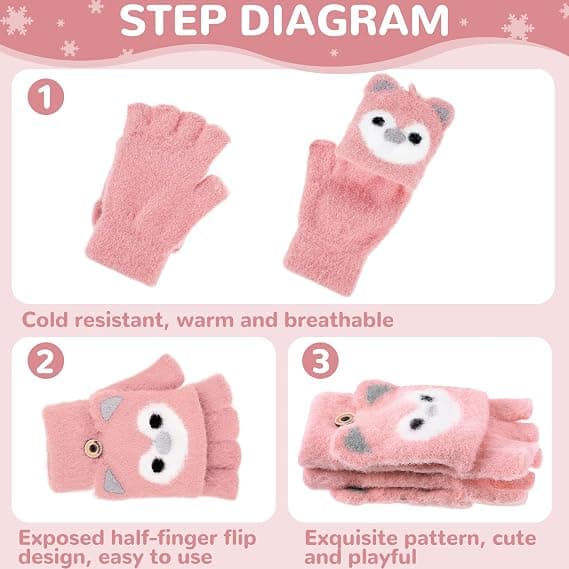 3 par fingerløse hansker for barn, konvertible strikkede votter-FX-