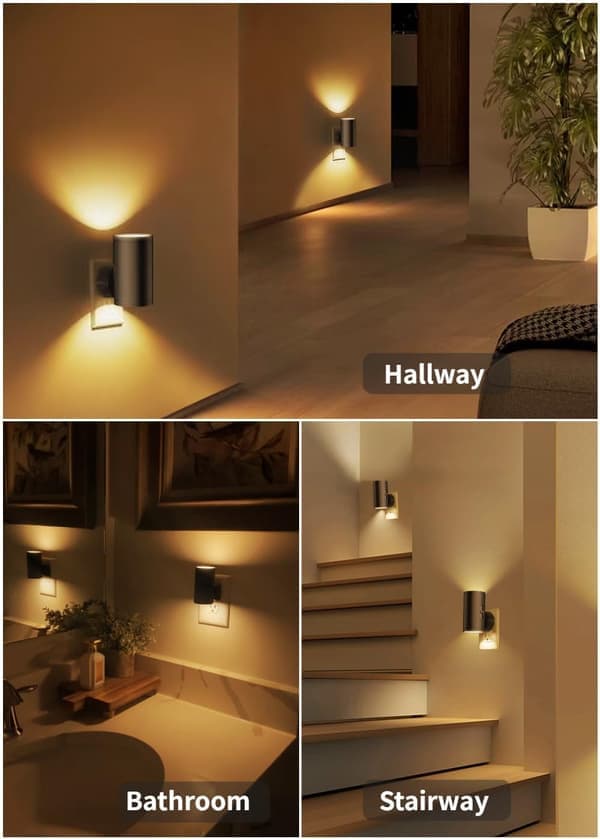 2-pack LED night light with plug - dusk sensor, adjustable 5-300 lm, warm white, dimmable for kitchen and hallway 2pcs black-FX- 2pc black