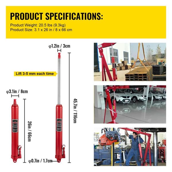 Hydraulic Jack Long-Duoku - 8 Ton Capacity - Single Piston Pump and Ball Joint Base, Manual Cherry Picker, Red-FX-
