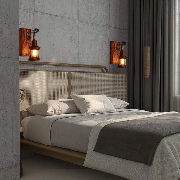 Piao Retro Trävägglampa med E27-skärm för Café & Sovrum-FX-