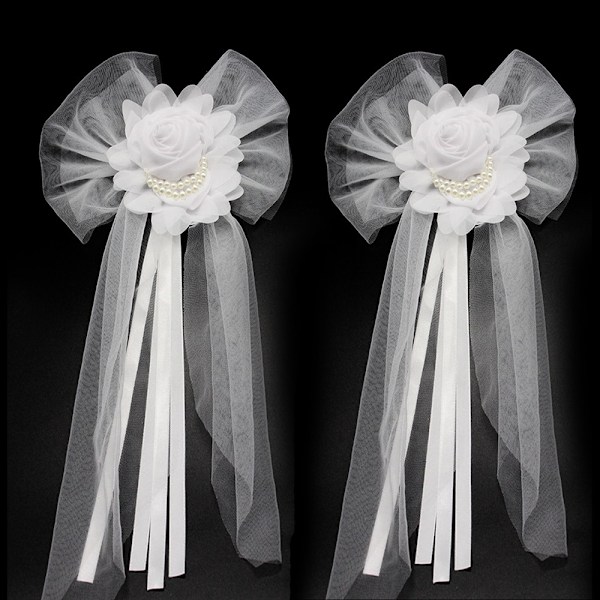 Perle Brudepike Silkebånd Blomster for Bryllupsfestdekorasjon, Brudebil【HY】