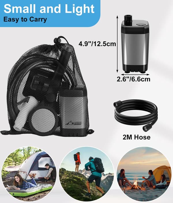 Bärbar campingdusch, utrustad med en batteridriven pump, ett 6000mAh uppladdningsbart batteri-FX-