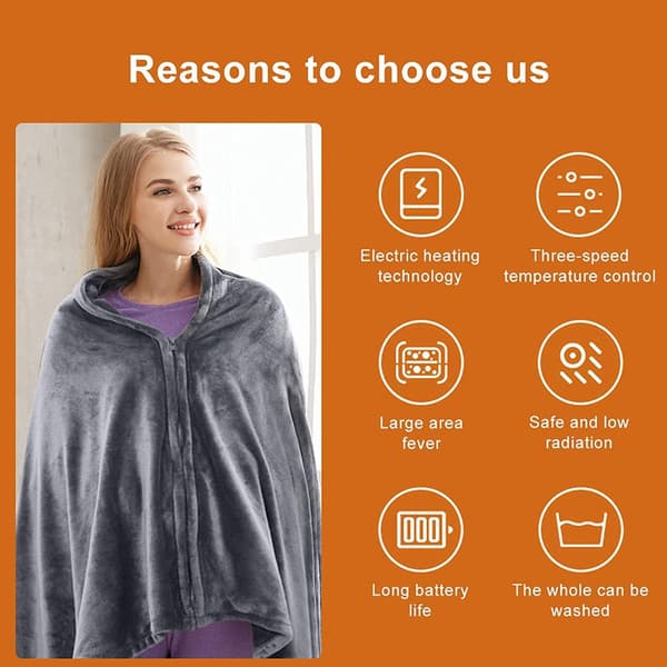USB Electric Blanket with Buttons, Single Electric Blanket 150 x 85 cm, 3 Levels Adjustable Temperature Heating Blanket, 8 Zone Heating Cape-FX-