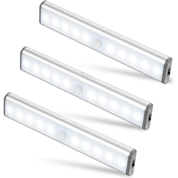 Sett med 3 trådløse 10 LED-lys, USB oppladbare, bærbare hvit-FX-