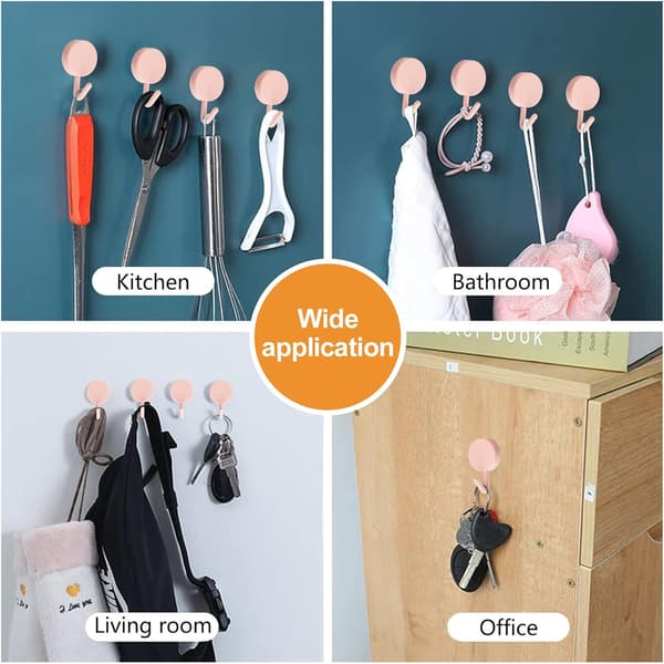 20 Pieces Black and White Self-Adhesive Plastic Hooks, Removable Wall Hangers for Bathroom, Kitchen, Office, Wardrobe, Glass-FX- Pink