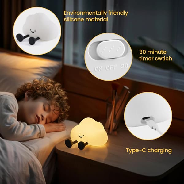 Sød silikone sky natlampe, dæmpbar LED touch lampe, genopladelig sengelampe med USB-FX-