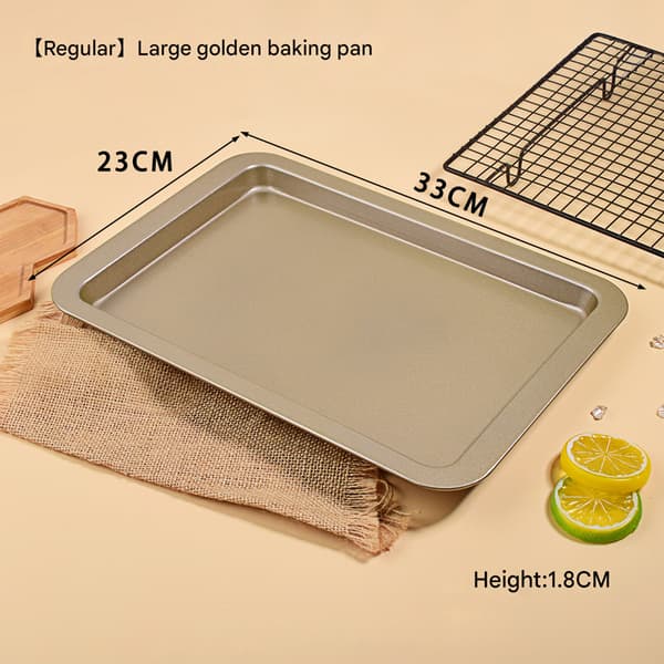 Bageplade 33 * 23 cm, Non-stick bageplade i rustfrit stål, kagebageplade, ovn, roulade, kage (Guld, Stor størrelse)-FX- 【Regular】 Large golden baking tray