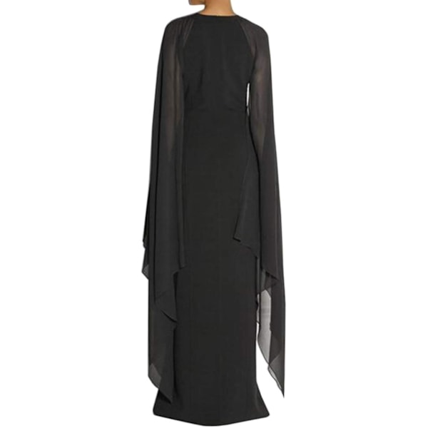 Dam Elegant Hög Slits Utsvängd Ärm Formella Aftonklänningar Maxiklänning SVART BLACK S