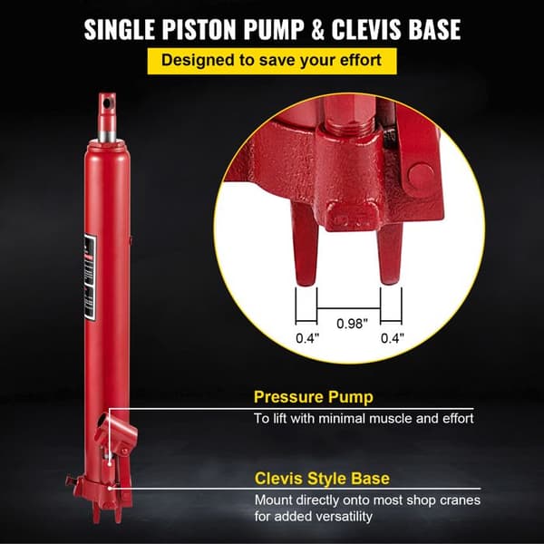 Hydraulic Jack Long-Duoku - 8 Ton Capacity - Single Piston Pump and Ball Joint Base, Manual Cherry Picker, Red-FX-