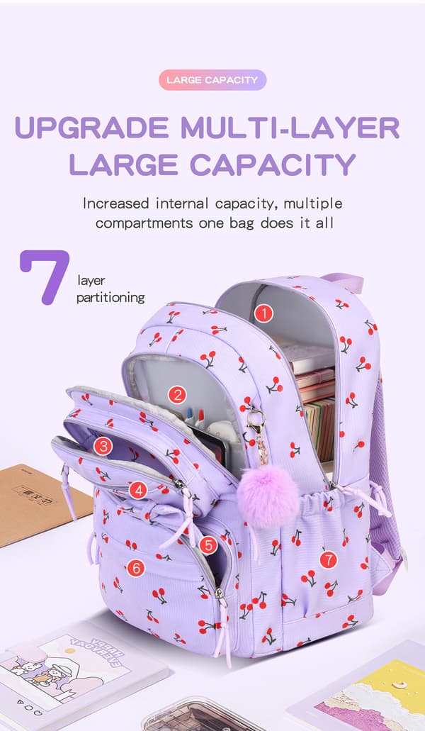 Girls' Backpack, Cute Bowknot Decor Lightweight Load-Reducing School Backpack for Primary School Students-FX- Black-Pink