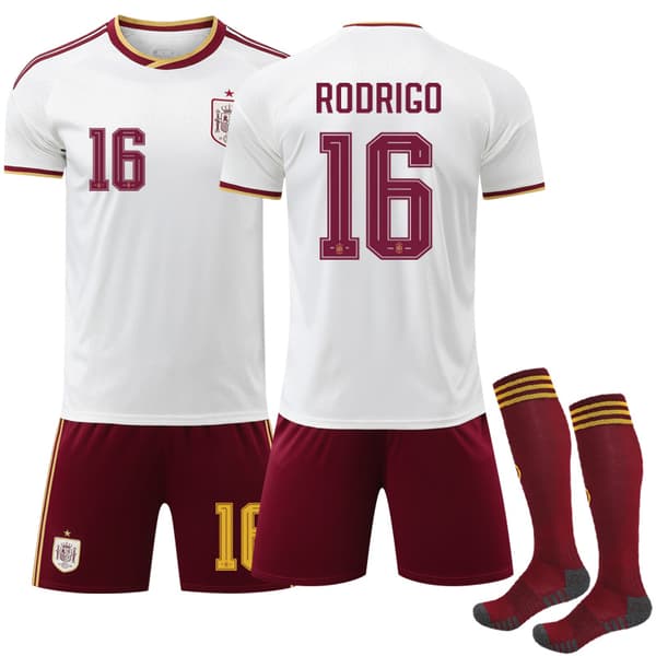 2026 Spanien Udebanefodboldtrøje til Børn & Voksne med Strømper Nr.16 Rodrigo 2-FX- 26 No.16 RODRIGO