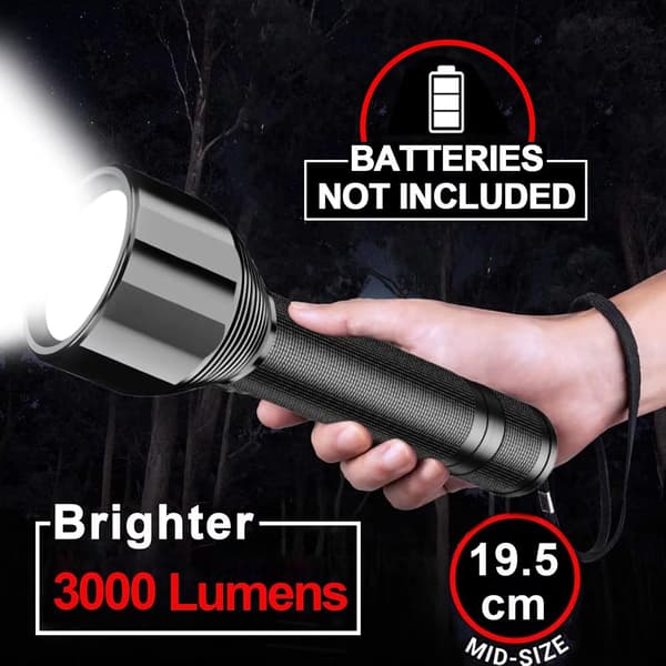 Superstærk 3000 lumen lommelygte med justerbart fokus, lang batterilevetid og 5 lystilstande til camping-FX-